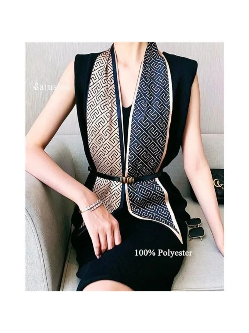 Purse Scarf For Handbags Head Scarves Black and Brown Hair Scarfs Long Skinny